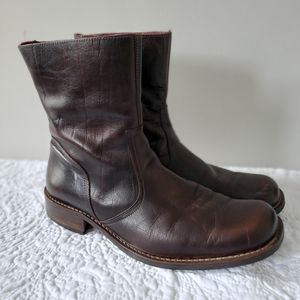 Aldo Mens Brown Distressed Leather Side Zip Ankle Western Cowboy Boots